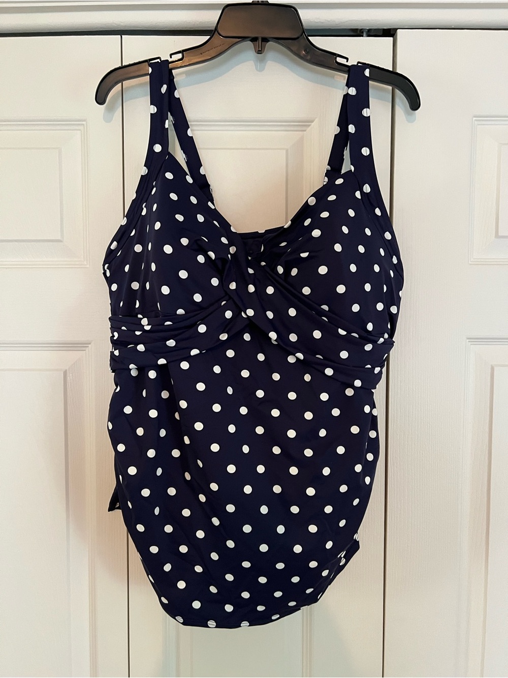 Lands' End Navy Polka Dot Twist-Front One-Piece